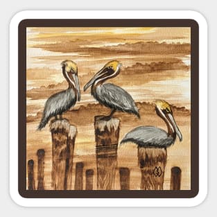 Pelicans at the Pier Sticker